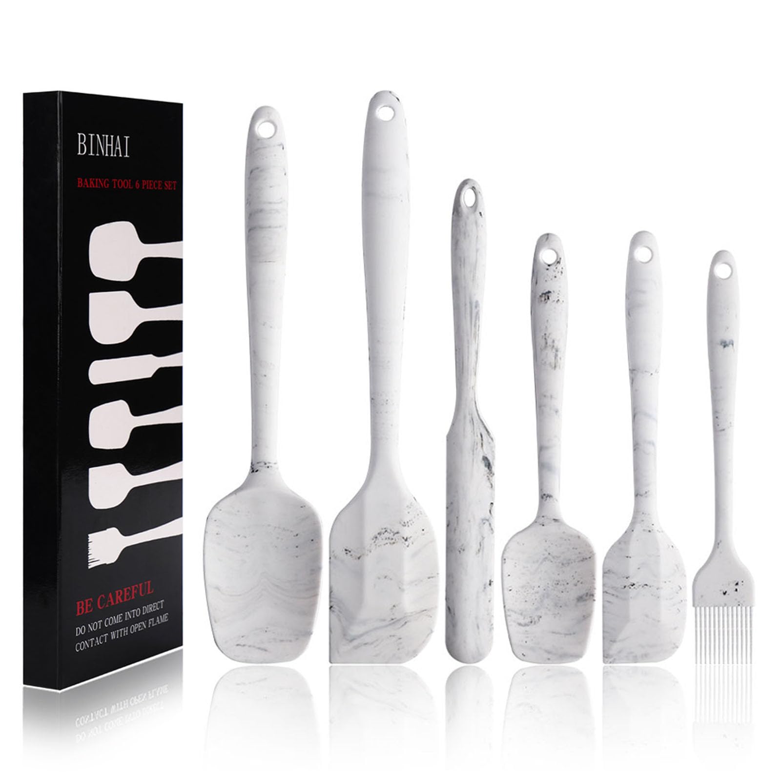 BINHAI Silicone Spatula Set - Marble Pattern 6 Piece Non - Stick Rubber Spatula with Stainless Steel Core - Heat-Resistant Kitchen Utensils Set for Cooking, Baking and Mixing