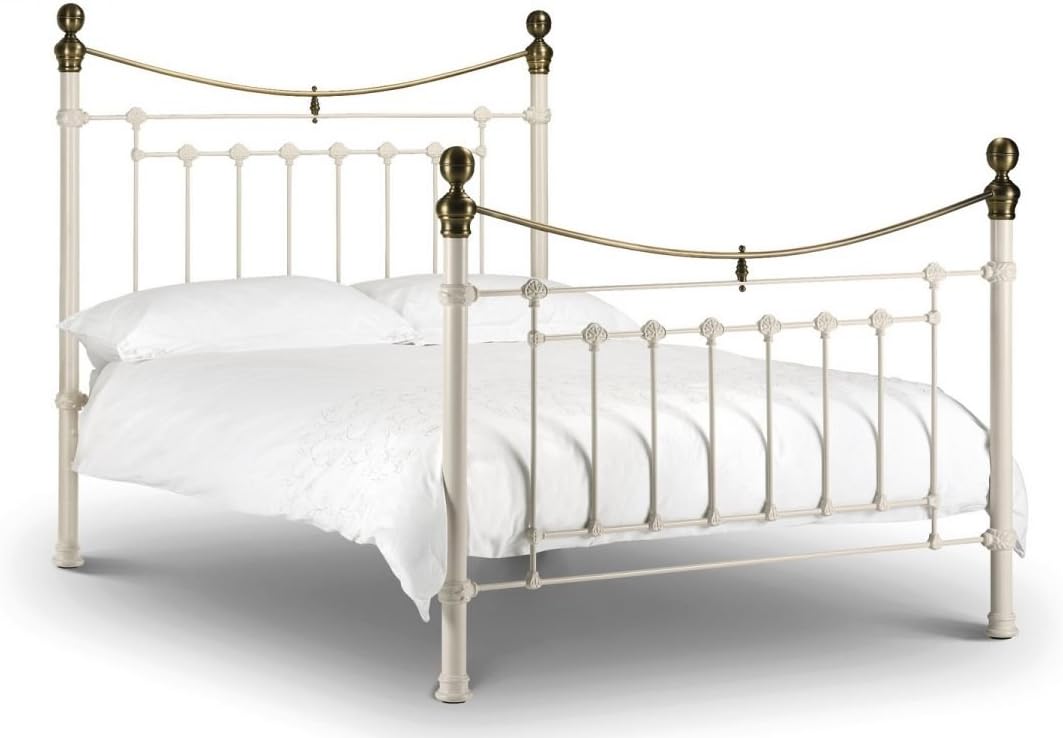 Majestic Stone White & Gold Metal Bed Frame High Foot End Double - 4ft 6" (135cm)