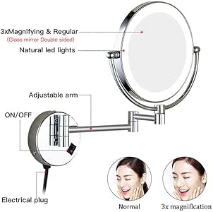 Espejos de Maquillaje LED montados en la Pared, 8 Pulgadas, Doble Cara