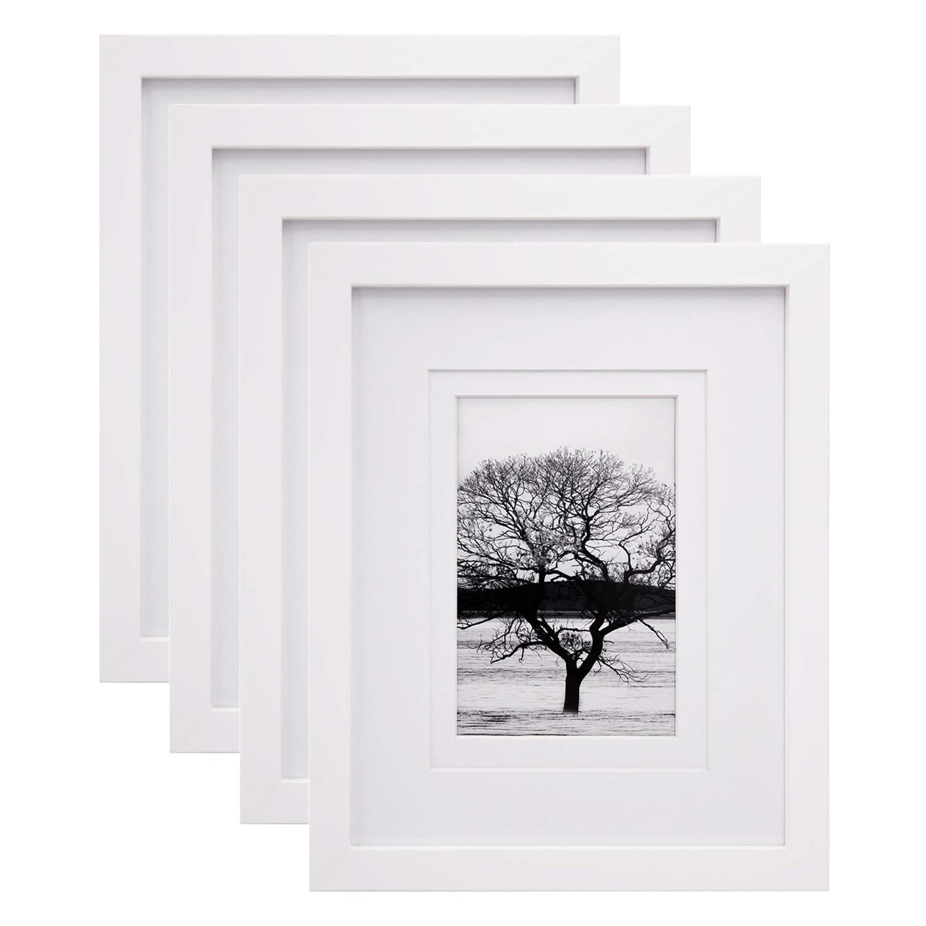 Photo 1 of Egofine 8x10 Picture Frames Set of 4, Made of Solid Wood Covered by Plexiglass 4x6 and 5x7 with Mat or 8x10' without Mat, for Table Top Display and Wall Mounting Photo Frame White