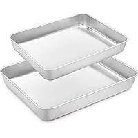 TeamFar Lasagna Pan Set of 2, 12⅖” & 10¼”, Rectangular Cake Pan Deep Baking Sheet Pans Stainless Steel for Lasagna Cake…