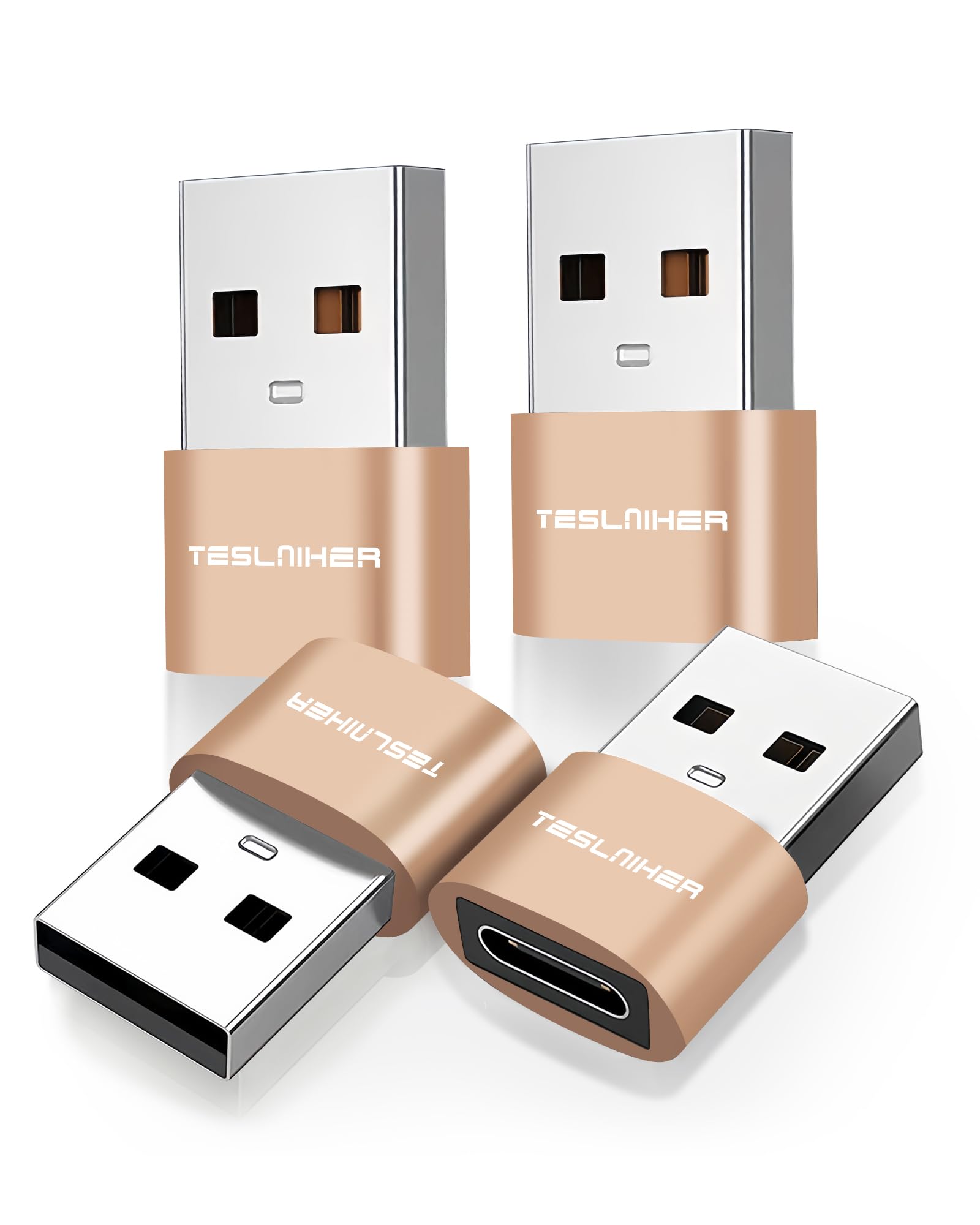 Photo 1 of Teslniher USB to USB C Adapter 4 Pack, USBC Female to A Male Adapter, Type C to USB A Charger Converter Compatible with iPhone 17 16 15 14, iPad Pro Air Mini, S24 S23