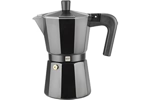 MAGEFESA Kenia Noir Stovetop Espresso Moka Pot, 3-Cup/5 oz, Italian Coffee Maker for Cuban Coffee, Extra-Thick Aluminum, Heat-Resistant Handle, Safe & Easy-to-Use, Greca Coffee Maker