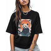 T-Shirt for Women, Panda Sunset Neon Pop Art