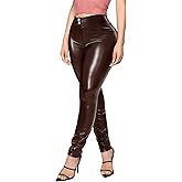 RIOJOY Womens Sexy Leather Leggings High Waisted Butt Lifting Faux Leather PU Pants Tummy Control Stretch