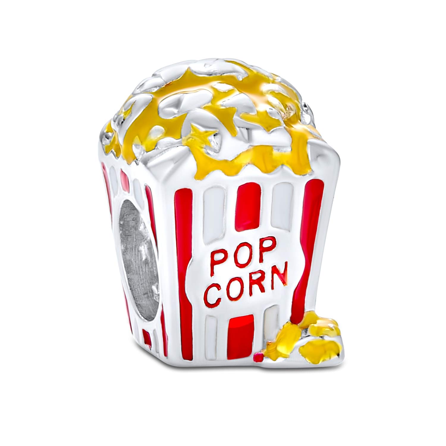 Bling Jewelry Movie Lover Pop Corn Bucket Multi Color Words Popcorn Charm Bead For Women Teen Enamel .925 Sterling Silver Fits European Bracelet