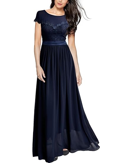 Miusol Damen Elegant Spitzenkleider Hochzeit Brautjungfer Chiffon Abendkleider