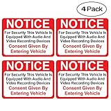 (4 Pack) Notice Vehicle is Equipped with Audio and Video Recording Devices Consent by Entering Sticker - Self Adhesive 2&frac12; X 3&frac12;" 4 Mil Vinyl Decal - Indoor & Outdoor Use - UV Protected & Waterproof