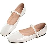 Hee grand Leather Mary Jane Shoes for Women Dressy Square Toe Ballet Flats with Strap Comfortable Walking Shoes Soft Leather Dress Shoes