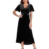 CYCLAMEN 2023 Velvet Wrap Dress V Neck Ruffle Sleeves Long Maxi Elegant Party Wedding Guest Cocktail Dress