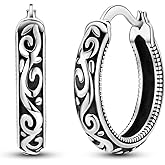 Hapour Vintage Filigree 925 Sterling Silver Oval Small Hoop Earrings for Women Fashion Flower Dainty Huggie Hoops Hypoallergenic Trendy Jewelry Birthday Gifts for Her