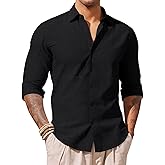 Yousify Mens Button Down Shirts Long Sleeve Casual Linen Dress Shirt Lightweight Beach Wedding Tops