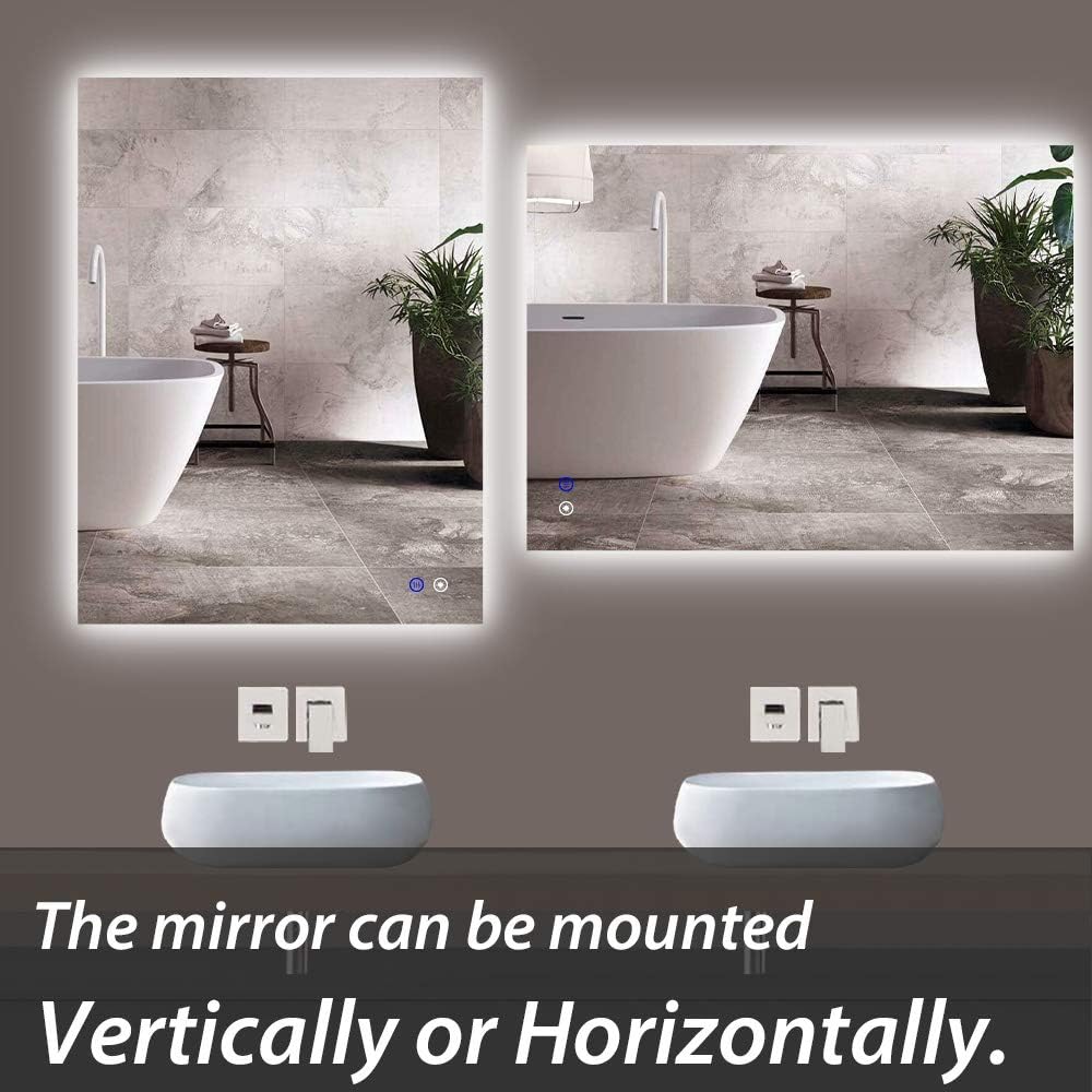 TokeShimi 36 x 28 Inch LED Backlit Mirror Bathroom Lighted Mirror Anti-Fog Wall Mounted Bath Mirror Dimmable Makeup Mirror with Lights (Horizontal/Vertical): Furniture & Decor