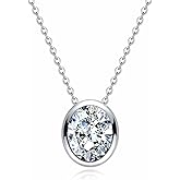 Raivari Moissanite 0.5-3ct Necklaces 18K White Gold Plated 925 Sterling Silver Bezel Set Round Cut D Color VVS1 Lab Created Diamond Solitaire Pendant Necklace for Women Men GRA Certified