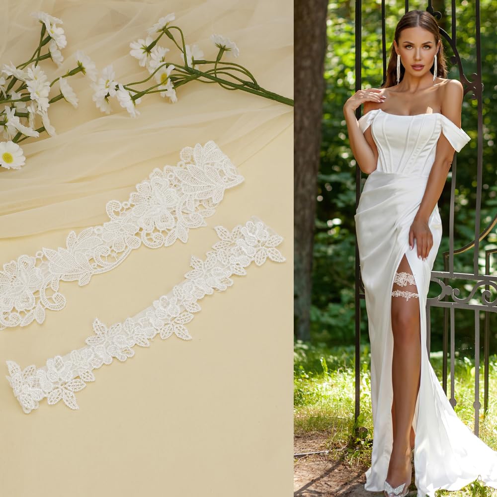 Garters for Bride, Wedding Garter for Bride, Wedding Garter Set for Bride, 2 Pieces White Garter Belt