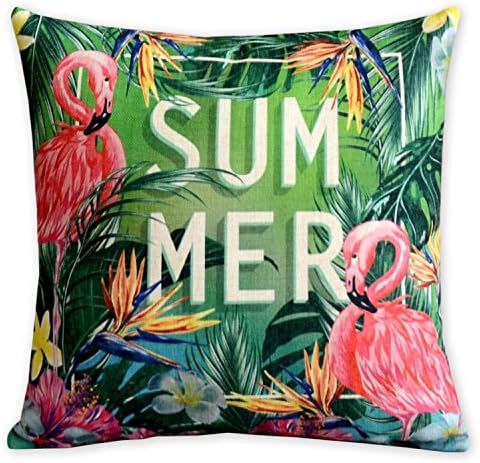 CHUJIN Summer Time Tropical Plant Flamingo Pillowcase Fresh Green Leaves Cushion Decorative Pillow Home Décor Sofa Throw Pillow Cover 18 * 18inches