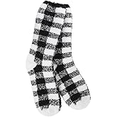 World's Softest Women's Knit Pickin Crew Socks, One Size Fits Most (Black Check)