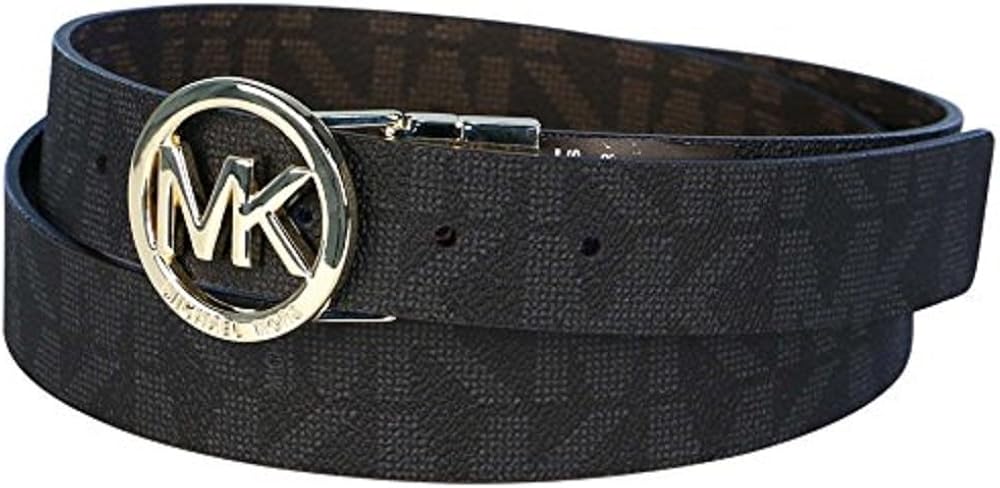 MICHAEL Michael Kors Belt with Silver MK Logo Plaque, Brown and Black ...