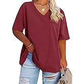 Women's Plus Size V Neck T Shirts Summer Half Sleeve Tees Casual Loose Fit Cotton Tunic Tops