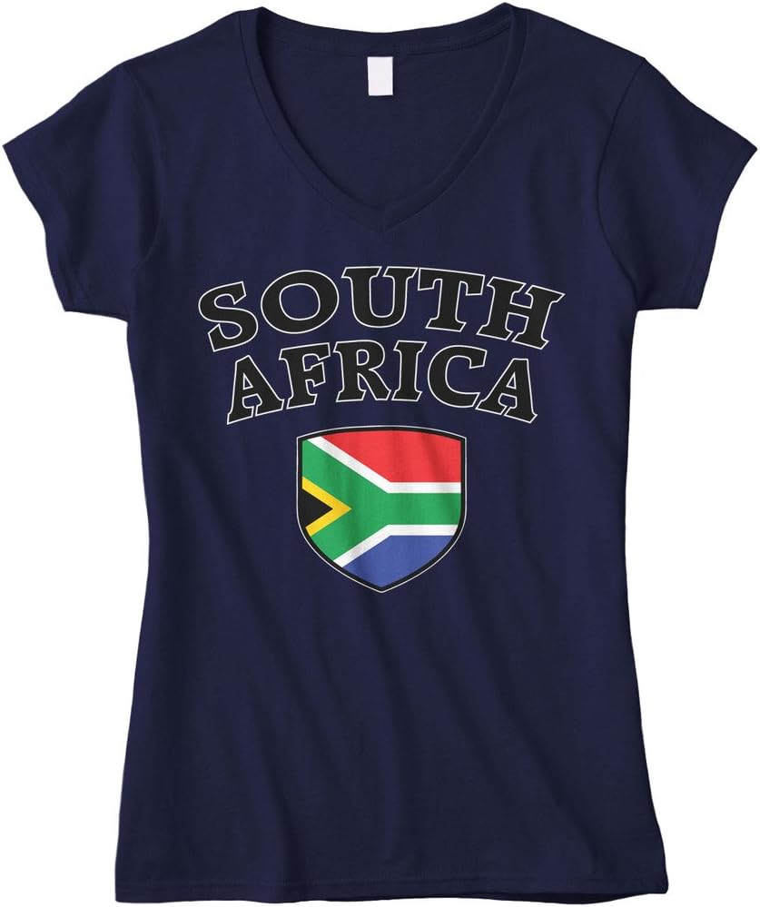 Cybertela Women's South Africa Flag Crest Shield Fitted V-Neck T-Shirt