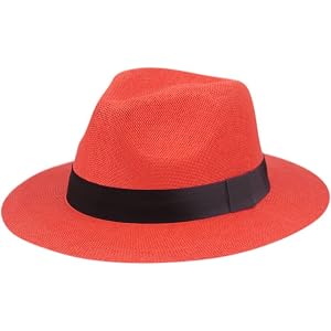 POTUI Women's Straw Fedora Hat Cuban Panama Wide Brim Summer Beach