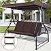 Tangkula Converting Outdoor Swing Patio Porch Garden Swing with Comfortable Cushion Seats, Adjustable Canopy & Coated Steel Frame Hammock 3 Seats Patio Deck Furniture (Brown)