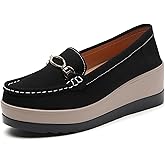 NEKGNL Women's Suede Platform Wedge Penny Loafers Luxury Round Toe Slip On Low Top Business Work Office Dress Shoes Daily Non Slip Height Increase Casual Shoes