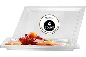Party Bargains 16"x11" Plastic Serving Tray, Clear, 4 Pack
