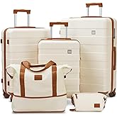 imiomo Hard Shell Luggage Sets 5 Piece for Women, Lightweight Hardside Rolling Suitcase Set with Spinner Wheels and TSA Lock, Beige