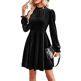 Jayscreate Women's 2023 Velvet Dress Elastic Waistline Fall Long Sleeve Wedding Guest Short Wrap Tunic Formal Dress