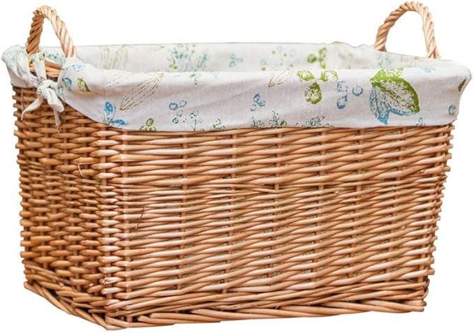 Cesto de Mimbre de Doble Oreja Caja de Almacenamiento portátil de