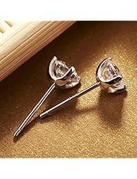 Pendientes de tuerca de plata de ley 925 bañada en oro de 18 quilates con diamantes de imitación y circonitas cúbicas redondas