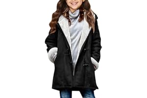 Ayolanni Girls Winter Coats Fuzzy Fleece Lined Jacket Youth Faux Suede Coat for Teen Winter Warm Hooded Outwear Kids Clothes