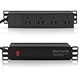 ElecVoztile 10 inch Rack PDU, 4 Rear Outlets, 1020J Surge Protection &15A Overload Switch, 1U RackMount, Rack Mount Power Str