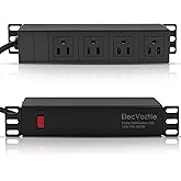 ElecVoztile 10 inch Rack PDU, 4 Rear Outlets, 1020J Surge Protection &15A Overload Switch, 1U RackMount, Rack Mount Power Str