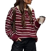 Women Y2k Striped Rugby Polo Shirt Knit Vinatge Tops Long Sleeve Button Collared Neck Preppy Pullover Sweatshirt