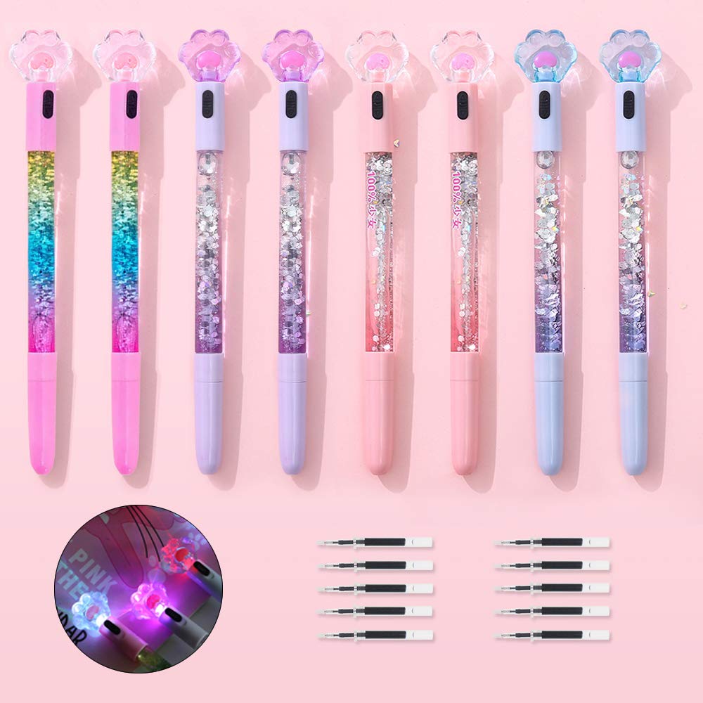 Photo 1 of 8 Pcs Cute Kawaii Pens, 0.5mm Cat Paw Shiny Luminous Ballpoint Writing Gel Pens for Teen Girls Women, Black