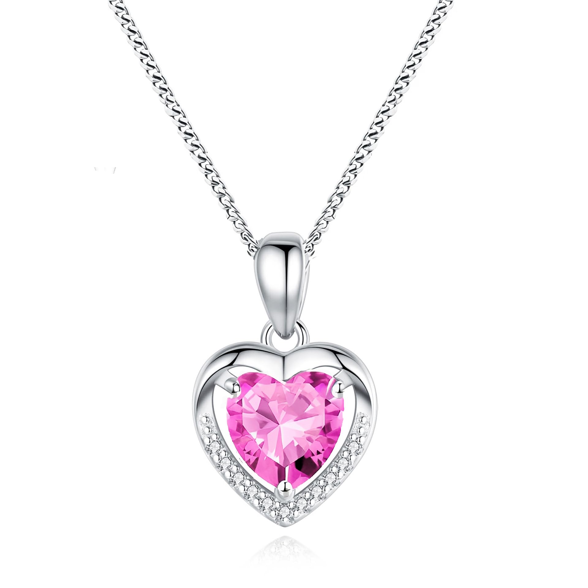 baobei Kaguyo Silver Necklace for Women - 925 Sterling Silver Amethyst Red pink blue Zirconia Heart Pendant Necklace - Crystal Necklaces for Women Girls Birthday Gifts (purple)