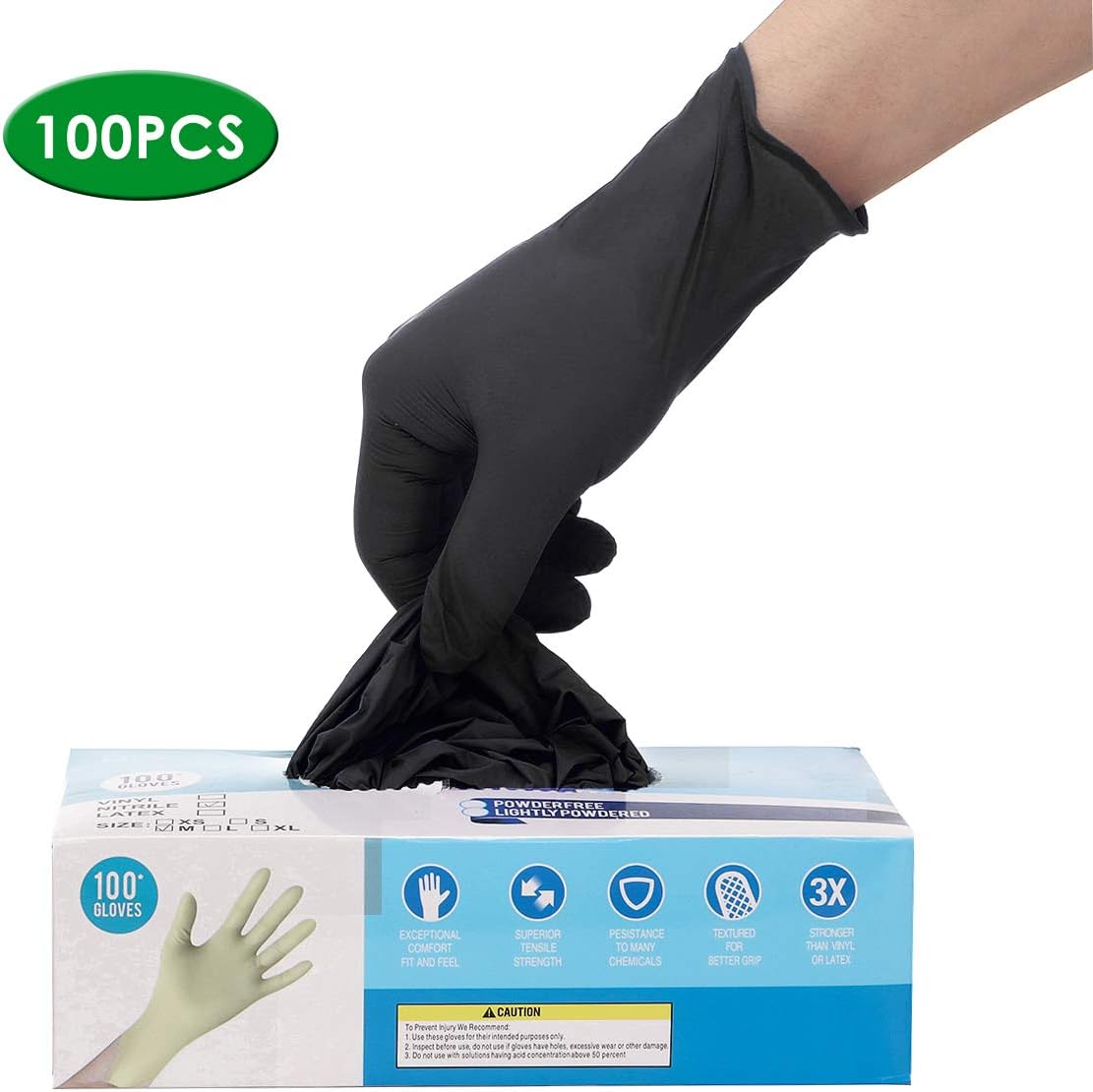 Disposible Nitrile Gloves, Box of 100, Large Sizes, Latex Free, Powder Free, Textured, Disposable, Non-Sterile for Family