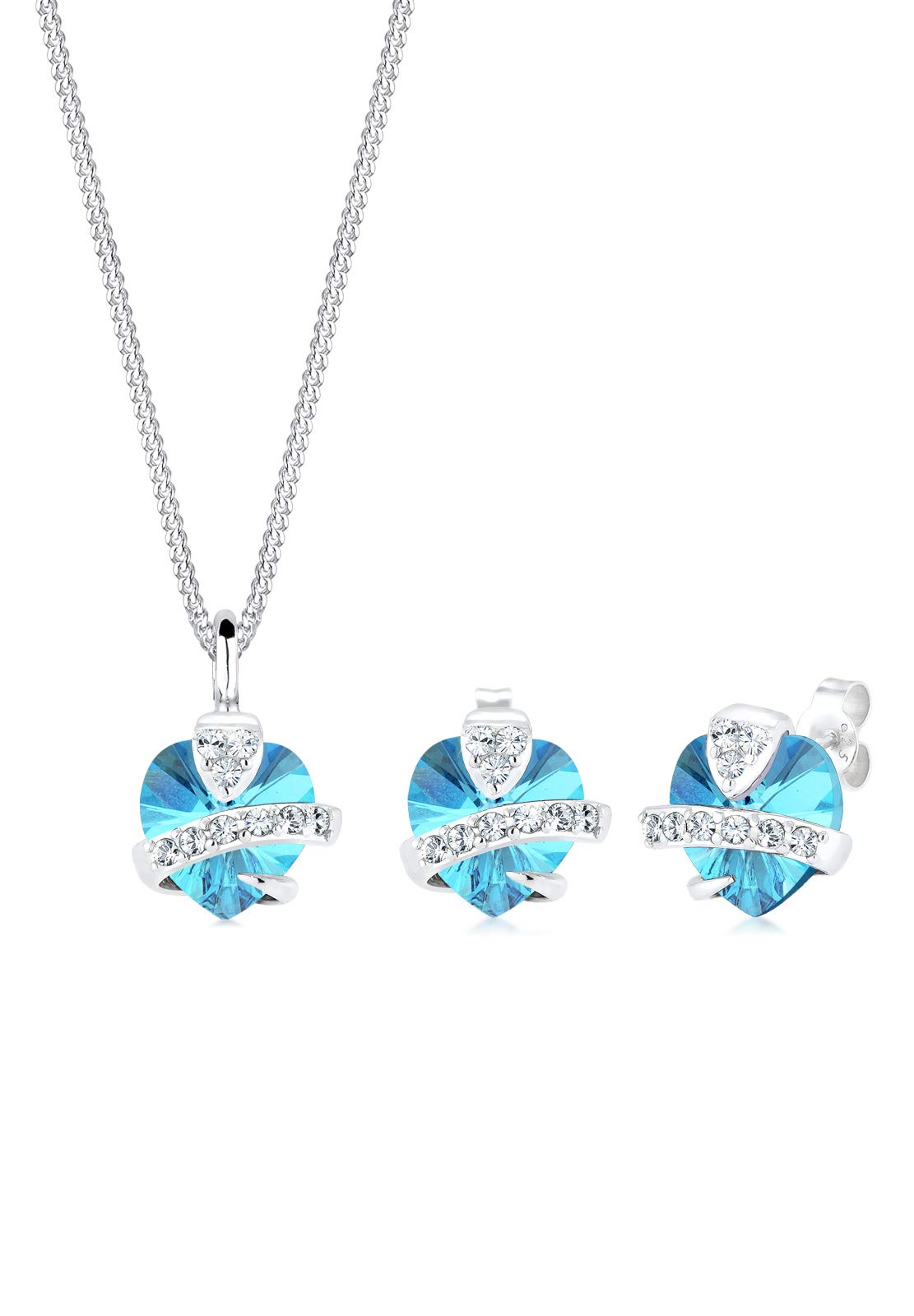 Elli Jewelry Set Women Heart Motif Precious with Crystals in 925 Sterling Silver