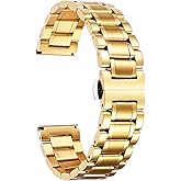 BINLUN Stainless Steel Watch Bands 12mm-24mm Universal Metal Replacement Watch Straps SmartWatch Bracelets Links Straight & Curved Ends Men Women 6 Colors(Gold,12mm)