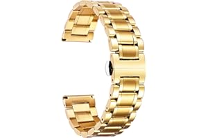 BINLUN Stainless Steel Watch Bands 12mm-24mm Metal Replacement Watch Straps SmartWatch Straight & Curved Ends Men Women fit for Samsung Galaxy Watch 5/4/3,Fit for Garmin Watch(Gold,16mm)