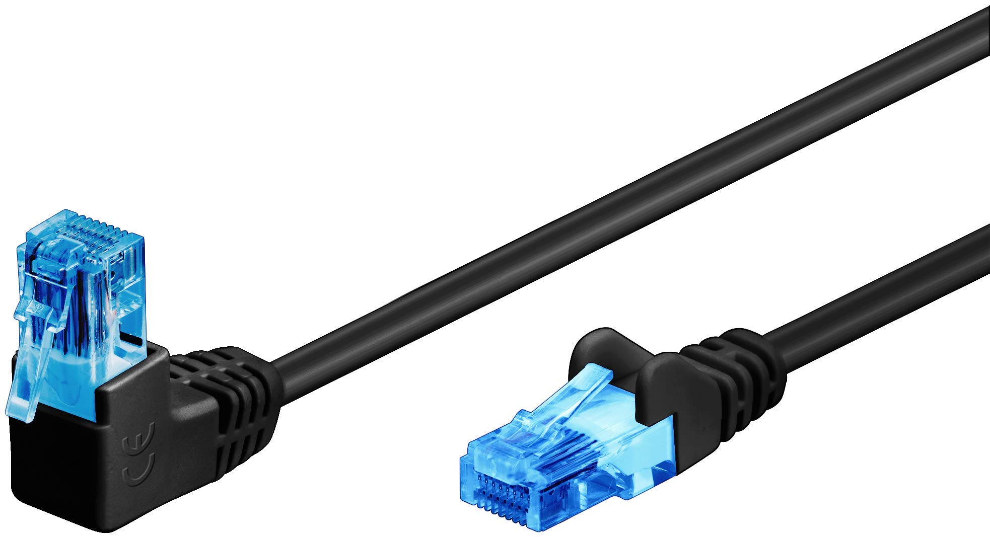 Goobay 51530 CAT 6A Patch Cable 90 Degree Male Network Cable Ethernet Playstation Xbox LAN Cable DSL U/UTP RJ45 Plug Black 2 Metres