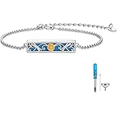 PELOVNY Sunflower/Butterfly/Dragonfly Urn Bracelet for Ashes for Women 925 Sterling Silver Turquoise Bar Cremation Bracelet Memorial Keepsake Jewelry Gifts for Women