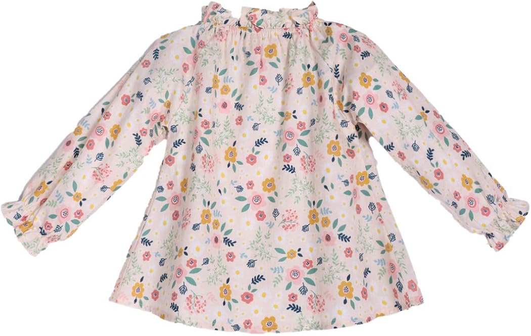 Colorful Childhood Vintage Baby Girls Floral Blouse for Spring Autumn Casual Ruffles Collar Flower Long Sleeve Shirt Tops: Clothing