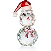 vskikris Christmas Snowman Figurine - Sparkling Crystal Snowman Figurine Decorations Christmas Glass Figurine Ornament with Red Hat, Festive Table Decor Xmas Gift & Collectible Paperweight