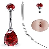 Ruifan ASTM F136 Titanium Belly Button Rings 14G CZ Drop Belly Navel Rings 10mm Bar Body Piercing Jewelry Navel Ring With 1PCS Curved Piercing Taper