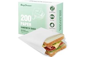 BagDream Paper Sandwich Bags 7.9x6.3x1.96 Inches 200ct Kitchens Paper Sandwich Sack Bags, Sealable with Thank You Stickers, W