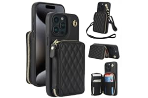 Crossbody Wallet Case for iPhone 16 Pro Max with Removable Strap, RFID Blocking, PU Leather Zipper Handbag Purse Flip Cover, 