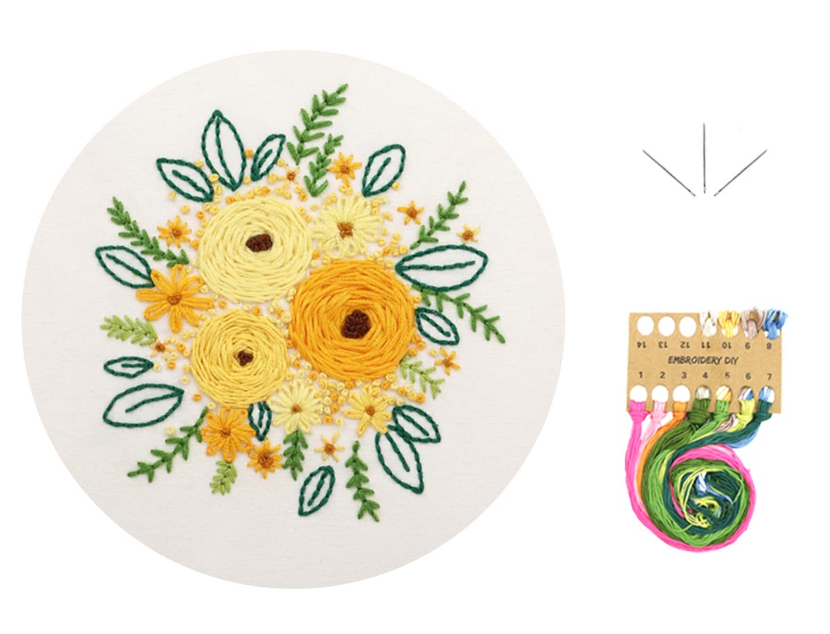 IZEERA Embroidery Set for Cross Stitching Embroidery Starter Kit for Adults Beginners - DIY Stamped Floral Pattern with Instructions, Threads and Needles for Crochet Sewing Craft Kit